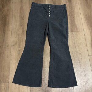 American Eagle Super Hi Rise Flare Corduroy Pants Size 16 Gray Button Fly